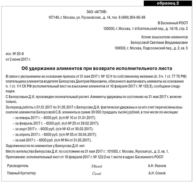 Сопроводительное письмо к исполнительному листу в банк образец заполнения