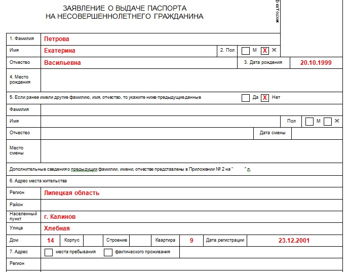 Образец заполнения загранпаспорт детский